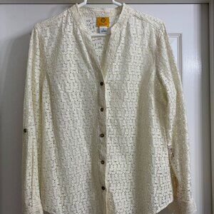 Ruby Rd. Women's Cream Color and Gold Metallic Blouse, Size 8, NWT